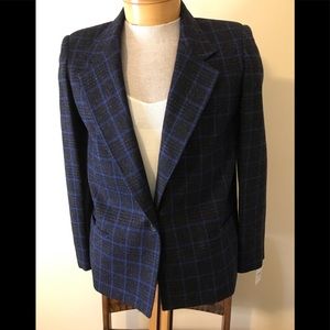 Vtg Women’s Black/Royal Blue Windowpane Pattern One Button Blazer NWT